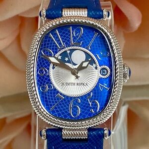 Judith Ripka Stainless Steel Moon Phase Watch Blue Dial and Strap